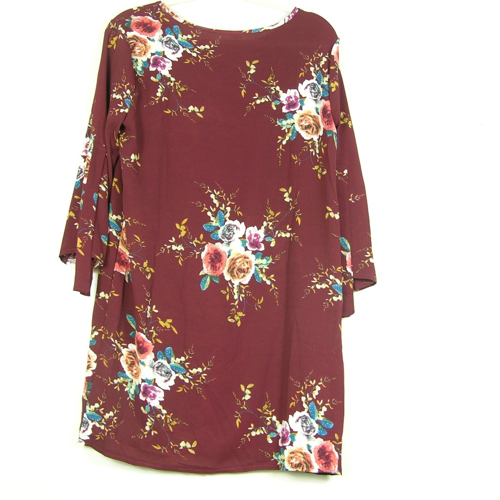 LAST ONE!! Floral Short Sleeve Shift Dress, Red - Picture 3 of 8